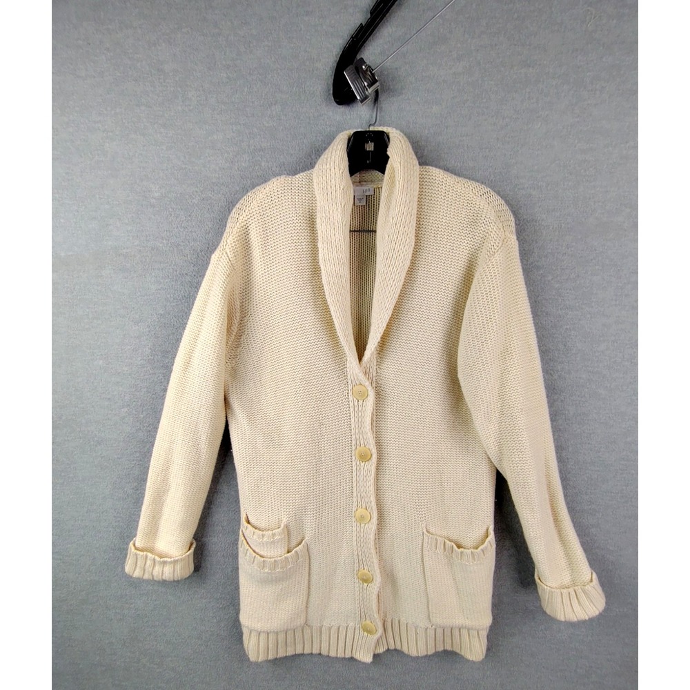 J Jill Womens Sweater XS White Shawl Neck Wool‎ Shawl Neck Cardigan Cabincore